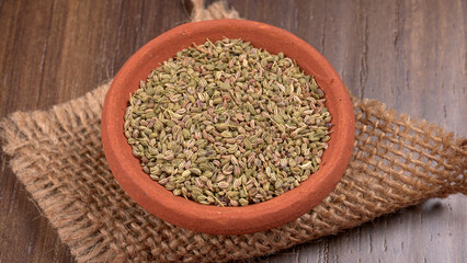 Ajwain Also Know as Ajowan, Caraway or (Trachyspermum Ammi) in spoon and in bowl.