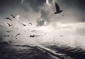 seagulls on the sea
