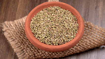 Ajwain Also Know as Ajowan, Caraway or (Trachyspermum Ammi) in spoon and in bowl.