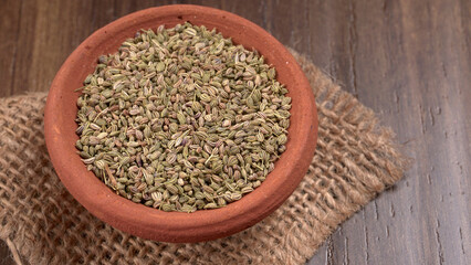 Ajwain Also Know as Ajowan, Caraway or (Trachyspermum Ammi) in spoon and in bowl.