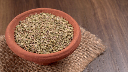 Ajwain Also Know as Ajowan, Caraway or (Trachyspermum Ammi) in spoon and in bowl.