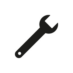 Wrench icon. Repair black silhouette pictogram. Vector isolated on white.	