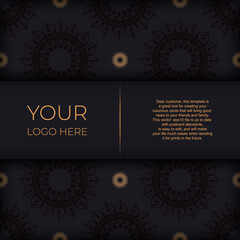 Square Postcard Template Black with luxurious patterns. Print-ready invitation design with vintage ornaments.
