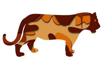Tiger Silhouette with Colorful 3D Paper Cut Effect inside