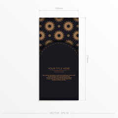 Rectangular Vector Preparing Postcards in Black Color with Luxurious Patterns. Template for print design invitation card with vintage ornament.