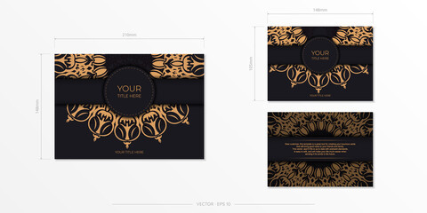 Rectangular Vector postcards in Black color with luxurious patterns. Invitation card design with vintage ornament.