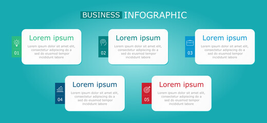 Business infographic Vector with 5 steps. Used for presentation,information,education,connection,marketing, project,strategy,technology,learn,brainstorm,creative,growth,abstract,stairs,idea,text,work.