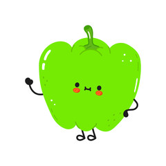 Cute funny green pepper character. Vector hand drawn cartoon kawaii character illustration icon. Isolated on white background. Pepper character concept