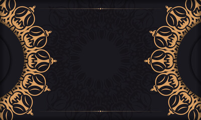 Black banner template with luxury ornaments and place for your design. Invitation card design with vintage patterns.