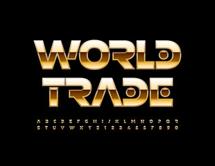 Fototapeta na wymiar Vector business emblem Global Trade. Modern elite Font. Creative Gold Alphabet Letters and Numbers