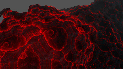 Bloody rutile mountain. Rusty rocks textured metal textured surface, painted with old yellow acid paint. Bloody stains 3d render.