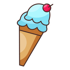 Cherry ice cream cone flat illustration