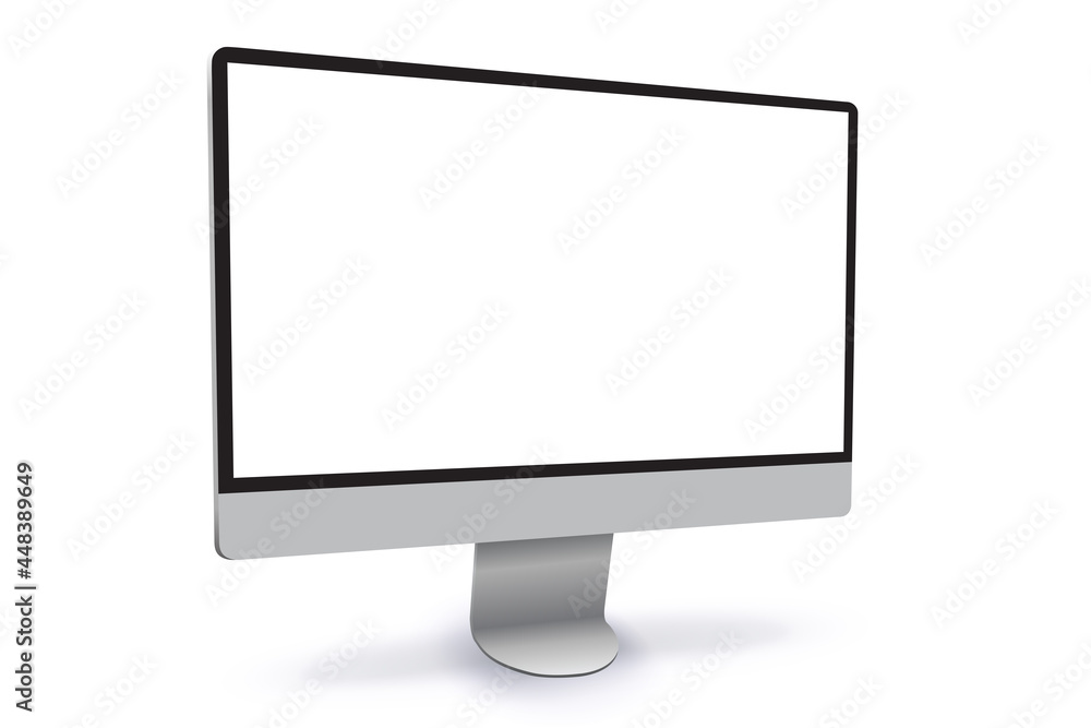 Poster flat computer monitor vector mockup with white blank screen. realistic desktop pc display illustrati