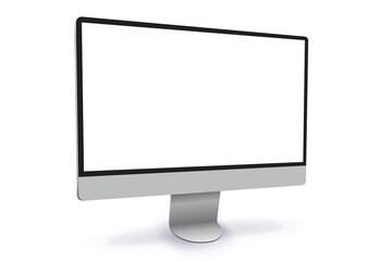 Flat Computer monitor vector mockup with white blank screen. Realistic desktop PC display illustration with side angle view.