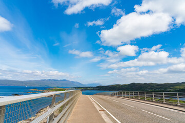 The Skye Road Bridge, between the Scottish Mainland and the Isle of Skye. - 448389824