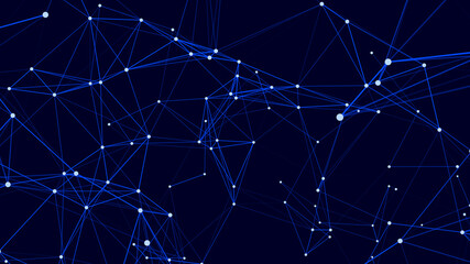 Abstract polygonal background with connecting dots and lines. Vector technology background. Digital interlacing of glowing lines, dots and triangles. 3d vector illustration