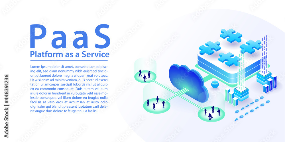 Poster paas platform as a service concept infographic. isometric 3d vector illustration of different module