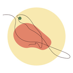 one line style bird in pink, green, beige