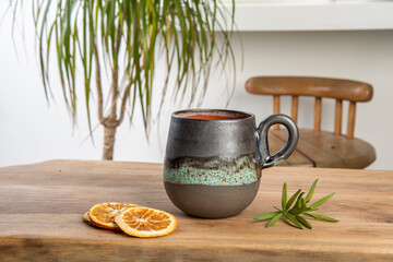 cup of coffee on the wooden table