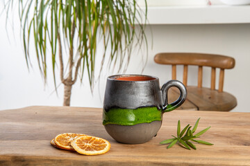 cup of coffee on the wooden table