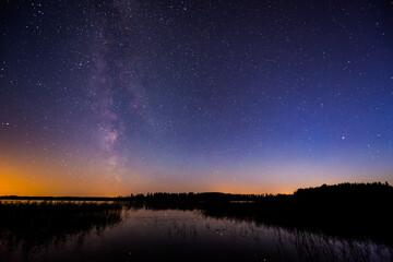 Stars and the Milky Way in the sky over the lake