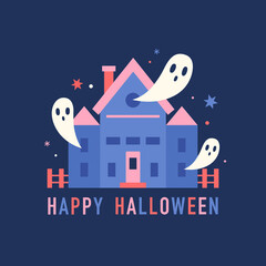 Obraz premium Spooky house with funny ghosts. Halloween scene. 