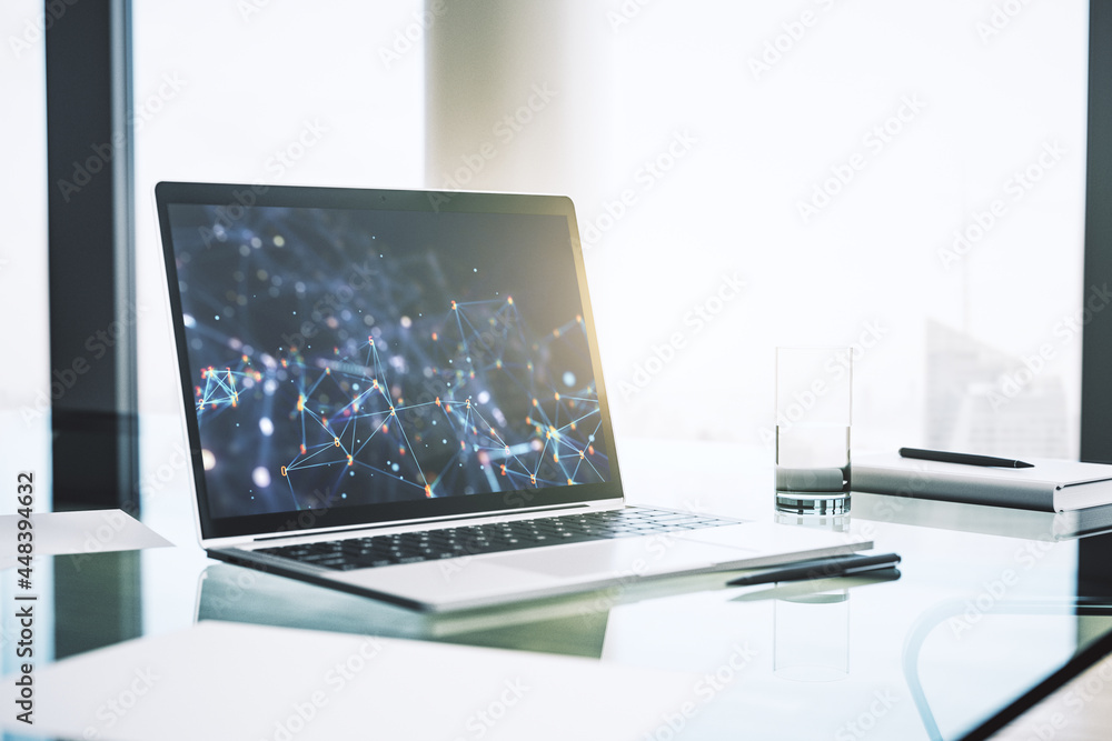 Aufkleber creative concept of wireless technology on modern laptop screen. big data and database concept. 3d r