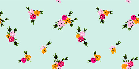 Seamless pattern with blooming flowers, summer blooming bouquets of flowers.