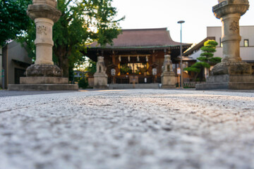 Fototapeta na wymiar ローアングルからの神社の参道と本殿