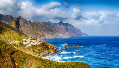Fototapeta na wymiar Landscape with Anaga mountain and costal village Almaciga in Tenerife, Canary Islands, Spain