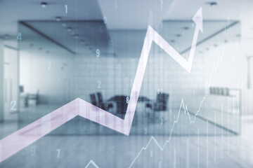 Double exposure of abstract creative financial chart and upward arrow illustration on modern...