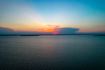 Aerial view of the sunset over the estuary
