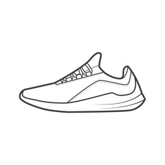 Sneakers. Shoes sneaker outline drawing vector, Sneakers drawn in a sketch style, black line sneaker trainers template outline, vector Illustration.