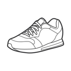 Sneakers. Shoes sneaker outline drawing vector, Sneakers drawn in a sketch style, black line sneaker trainers template outline, vector Illustration.