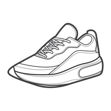 recommend clip art: Sneakers. Shoes sneaker outline drawing vector, Sneakers drawn in a sketch style, black line sneaker trainers template outline, vector Illustration.
