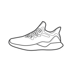 Sneakers. Shoes sneaker outline drawing vector, Sneakers drawn in a sketch style, black line sneaker trainers template outline, vector Illustration.