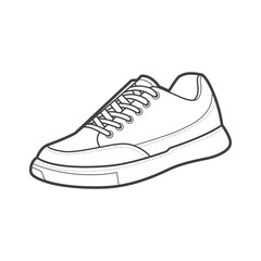 Sneakers. Shoes sneaker outline drawing vector, Sneakers drawn in a sketch style, black line sneaker trainers template outline, vector Illustration.