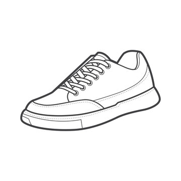 Sneakers. Shoes sneaker outline drawing vector, Sneakers drawn in a sketch style, black line sneaker trainers template outline, vector Illustration.