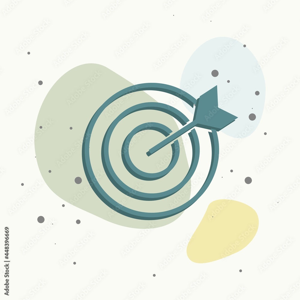 Poster vector image of a target pierced by an arrow, a dart. flat vector illustration dart on multicolored 