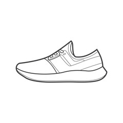 Sneakers. Shoes sneaker outline drawing vector, Sneakers drawn in a sketch style, black line sneaker trainers template outline, vector Illustration.