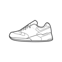 Sneakers. Shoes sneaker outline drawing vector, Sneakers drawn in a sketch style, black line sneaker trainers template outline, vector Illustration.