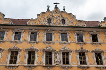 Facade of the Falkenhaus at the Upper Market Square. Wuerzburg