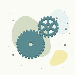 Vector icon two gears. Illustration gears in motion on multicolored background.