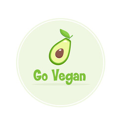 Go vegan. Vegan 100%. Avocado icon. Logo, label. Natural bio and eco product vector .