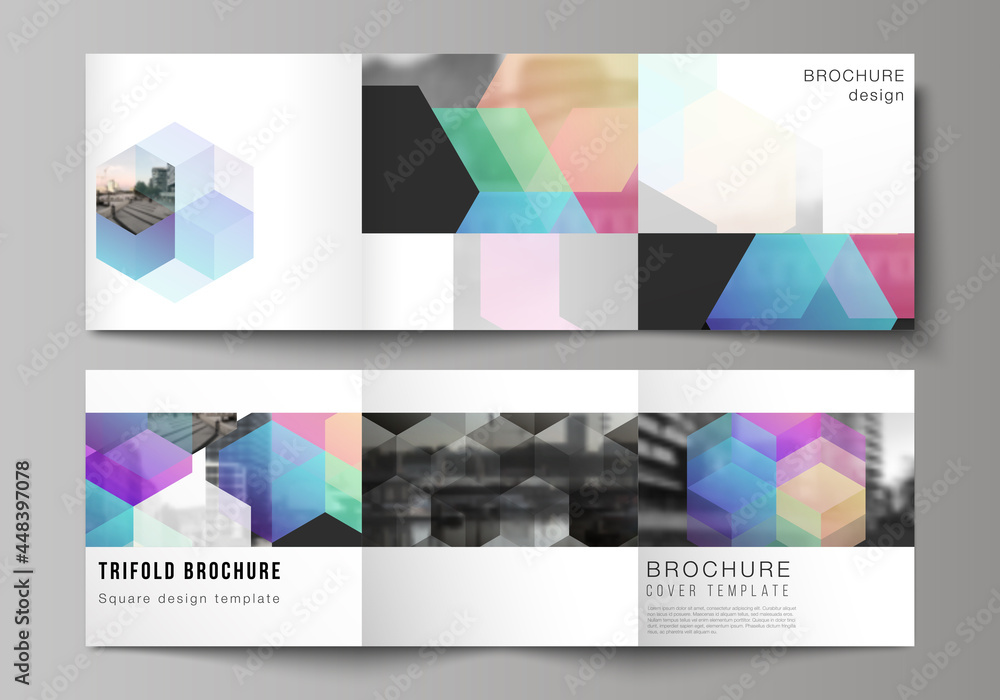 Poster vector layout of square format covers design templates with abstract shapes and colors for trifold b