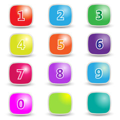 Number in bright colored squares with stickers and shadows