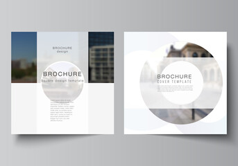 Vector layout of two square format covers templates for brochure, flyer, magazine, cover design, book design, brochure cover. Background template with rounds, circles for IT, technology. Minimal style