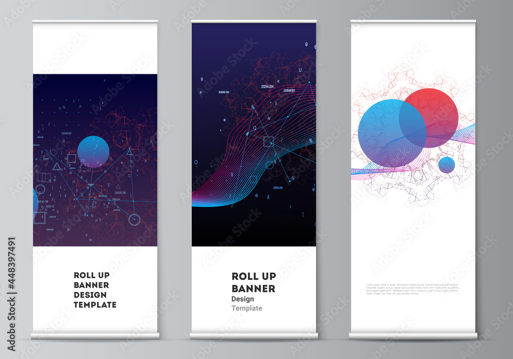 Aufkleber vector layout of roll up mockup templates for vertical flyers, flags design templates, banner stands