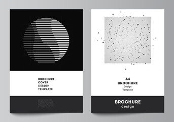 Vector layout of A4 cover mockups templates for brochure, flyer layout, booklet, cover design, book design. Abstract technology black color science background. Digital data. Minimalist high tech.