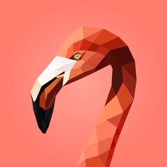 Flamingo face with geometry design, low poly triangular and wire frame vector illustration EPS 10 isolated. Polygonal style trendy modern logo design. Suitable for printing on a t-shirt.